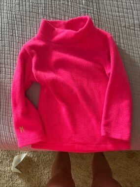 Mock neck Dudley Stephens hot neon bright  Pink Fleece  with lime green Logo